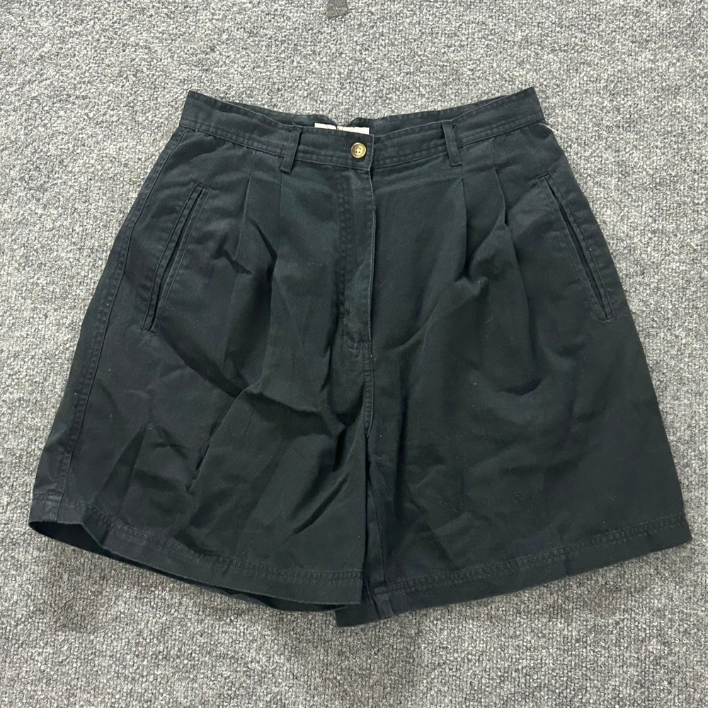 Passports Shorts Womens Size 10 Black Pleated High Waist Cotton Casual Classic
